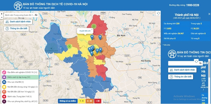 Hanoi publication de la carte épidémiologique du COVID-19